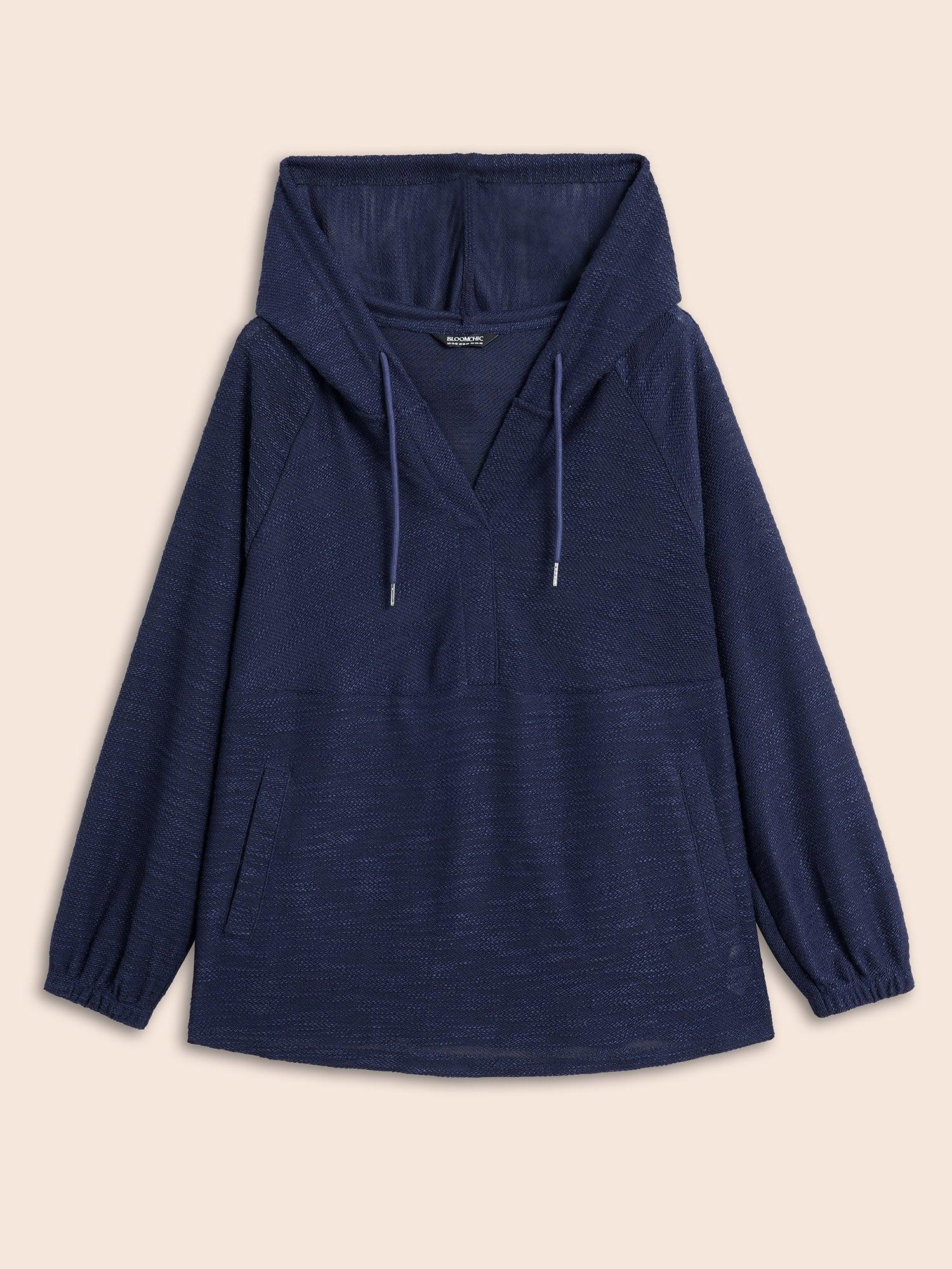 Texture Drawstring Pocket Hooded Sweatshirt Female Product Image