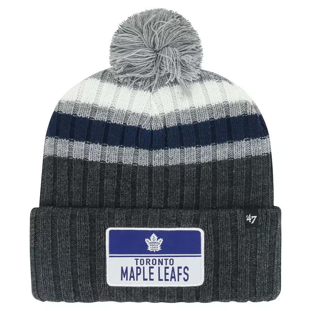 Men's '47 Gray Toronto Maple Leafs Stack Patch Cuffed Knit Hat with Pom, Mpl Grey Product Image