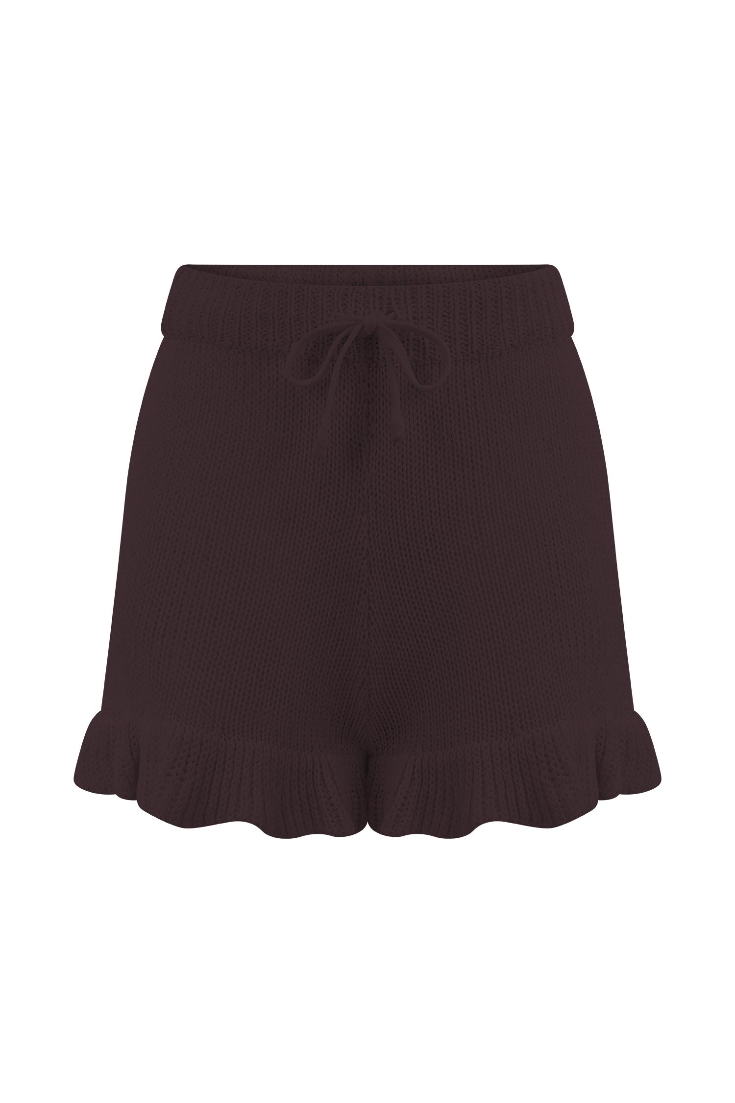 Eleanor Knit Frill Shorts - Chocolate Product Image