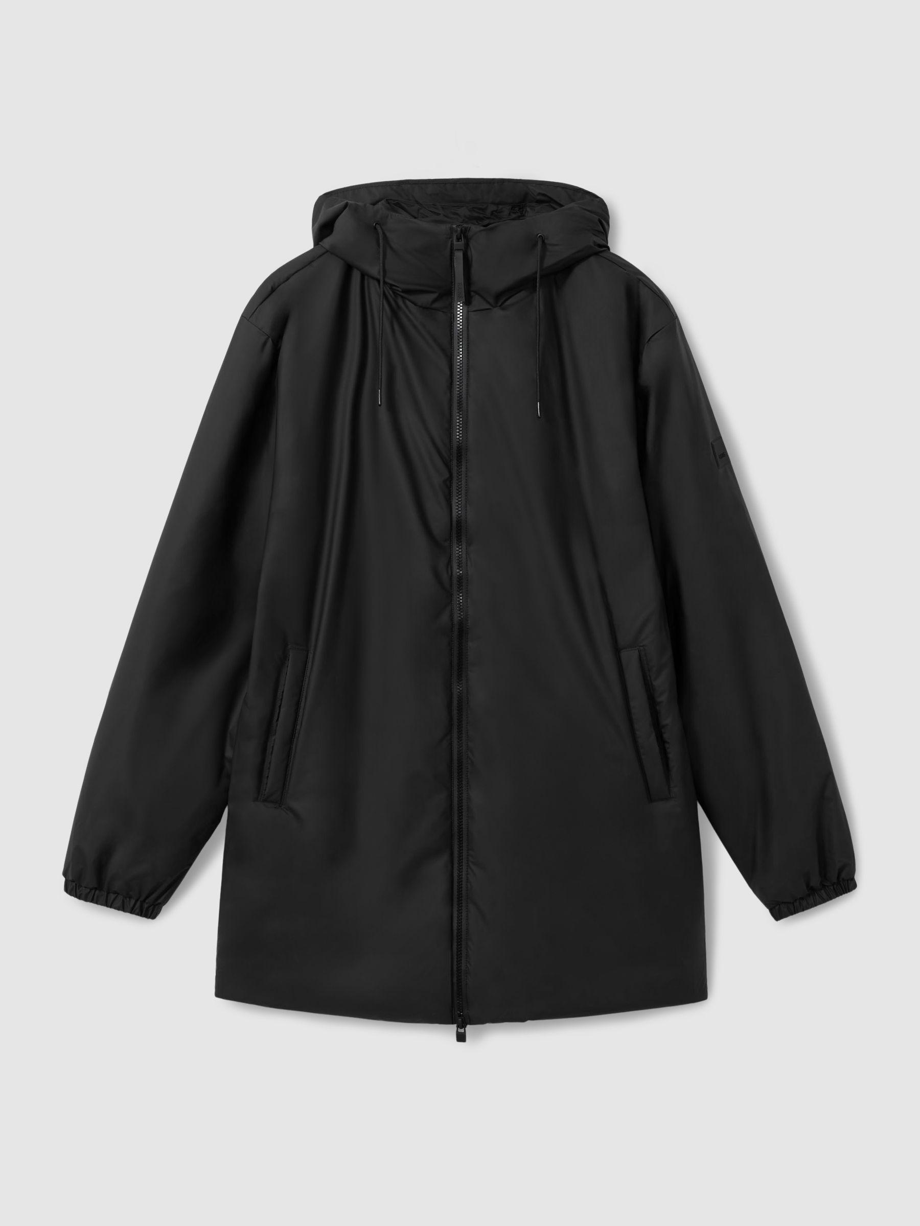 Rains Long Hooded Insulated Jacket in Black Product Image
