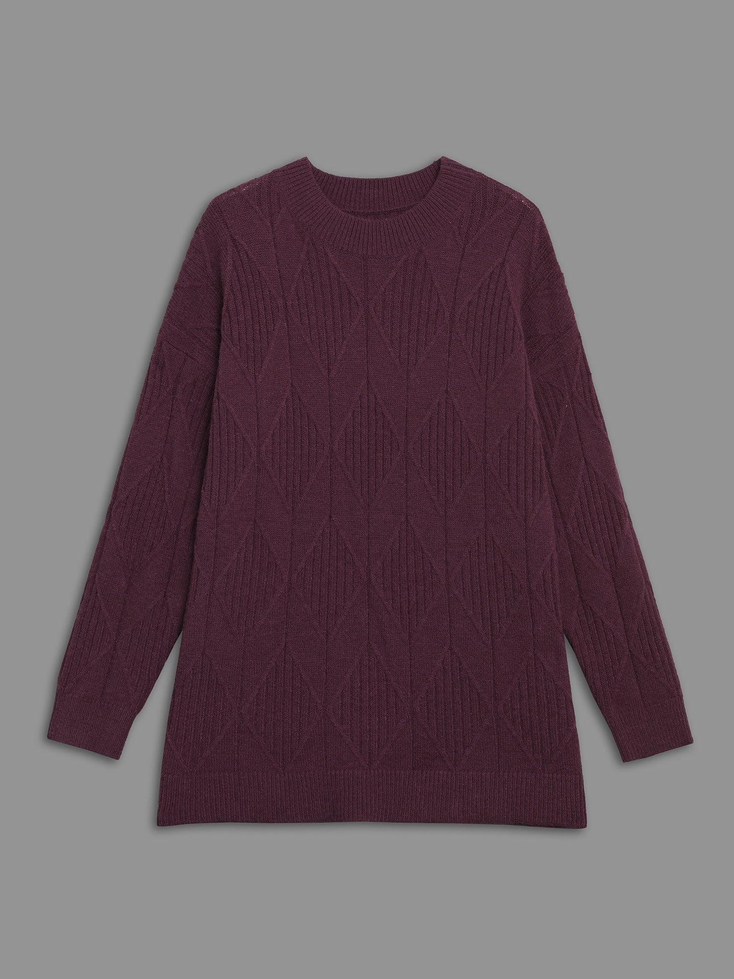 Cable Knit Turtleneck Split Hem Pullover Female Product Image