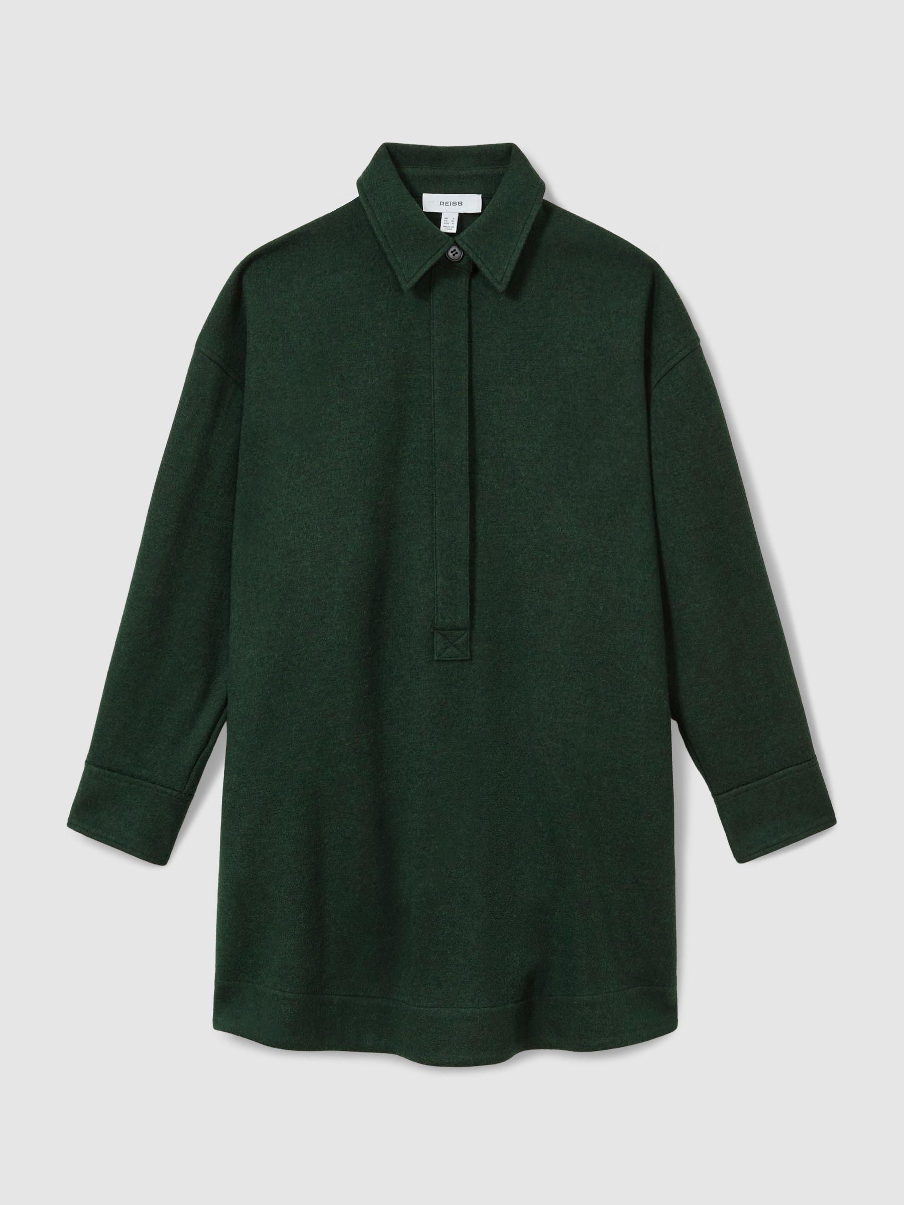 Shirt-Style Shift Dress With Wool in Green Product Image