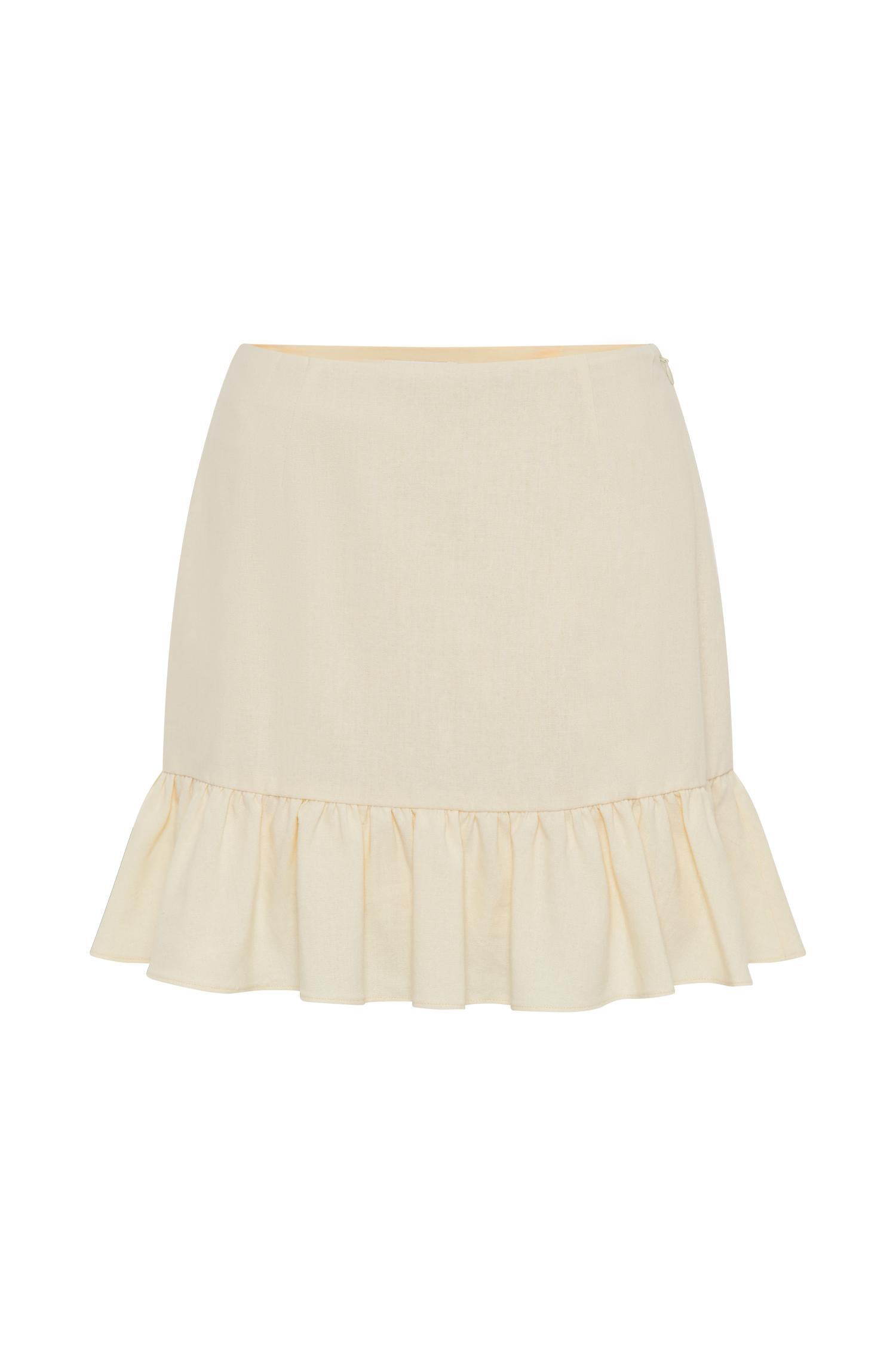 Delfina Linen Mini Skirt With Ruffle - Lemon Sherbet Product Image
