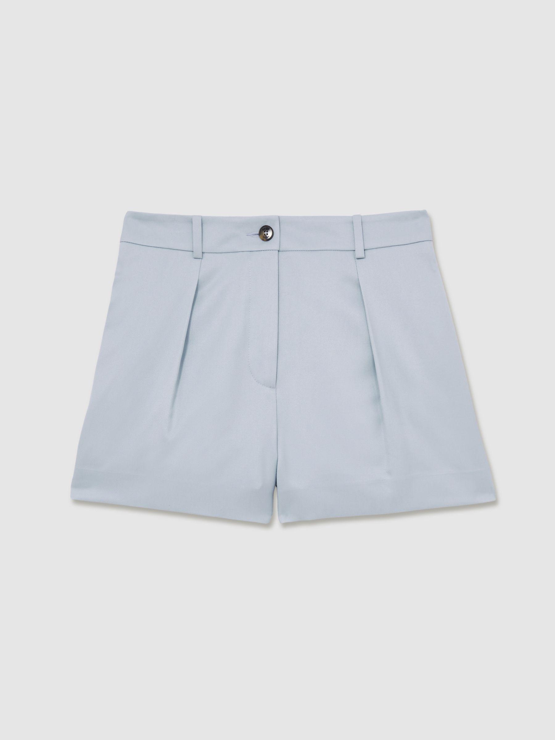 Single-Pleat Tailored Shorts in Blue Product Image