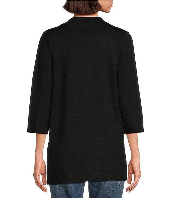 Leo & Nicole Ribbed Knit 3/4 Sleeve Open-Front Cardigan Product Image