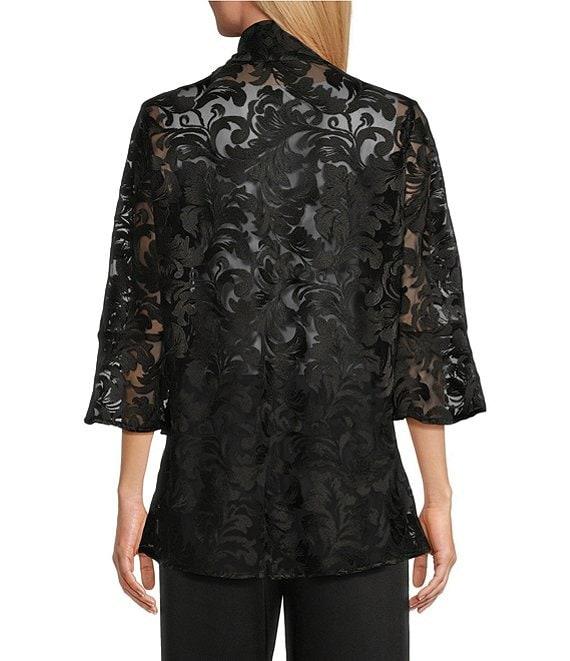 Caroline Rose Bella Soiree Embroidered Mesh Lace 3/4 Bell Sleeve Cardigan Product Image