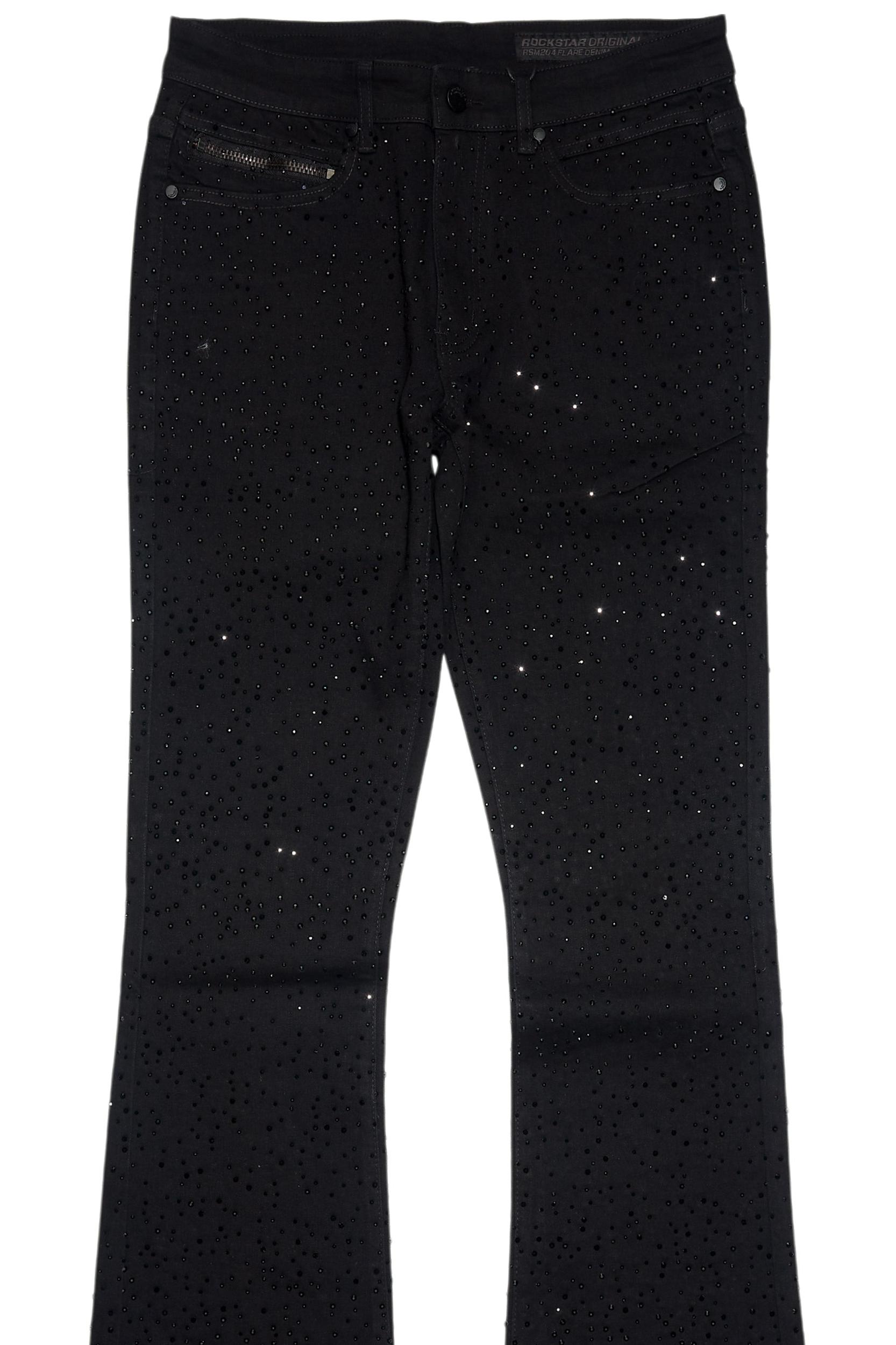Lucki Black Rhinestone Stacked Flare Jean Male Product Image