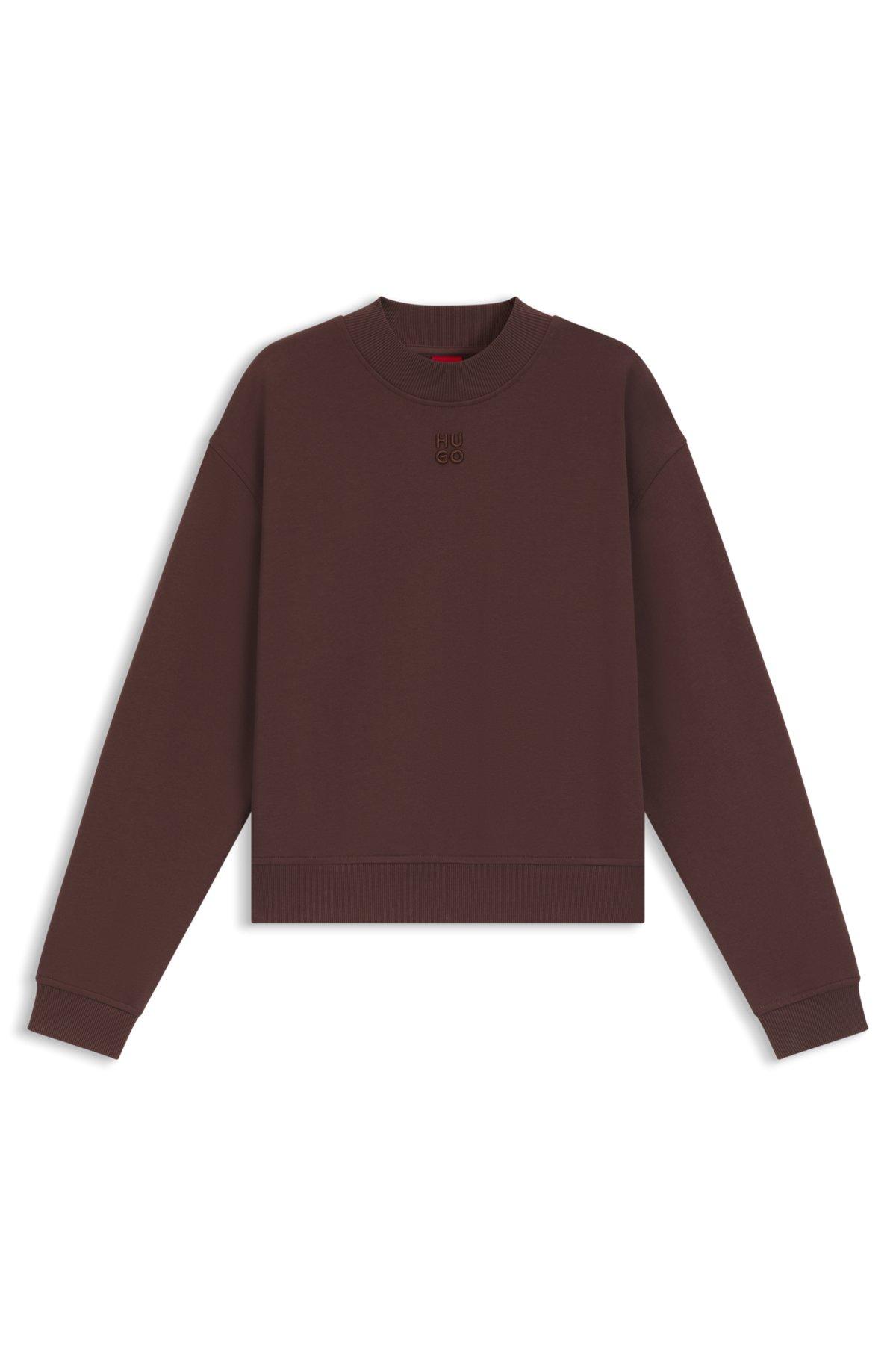 HUGO - Relaxed-fit cotton-terry sweatshirt with stacked-logo embroidery - Dark Brown Product Image