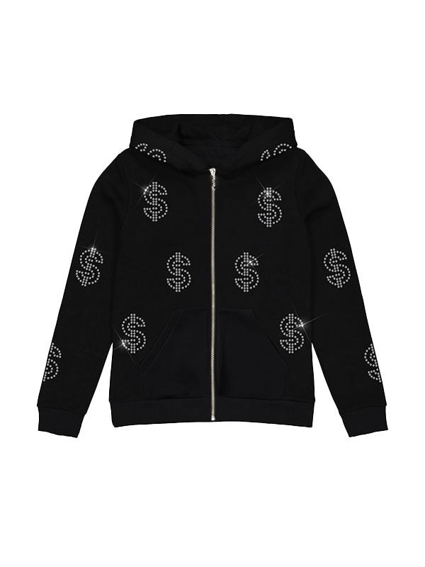 Rhinestone Print Zip Up Oversized Hoodie Product Image