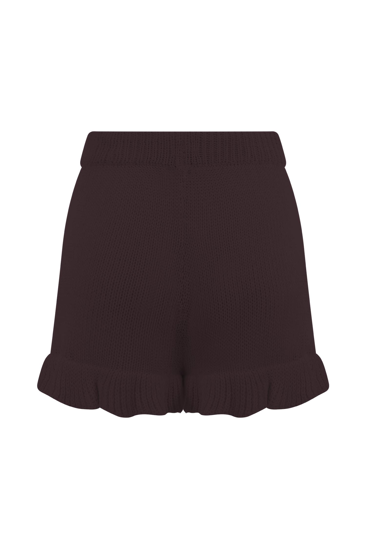 Eleanor Knit Frill Shorts - Chocolate Product Image