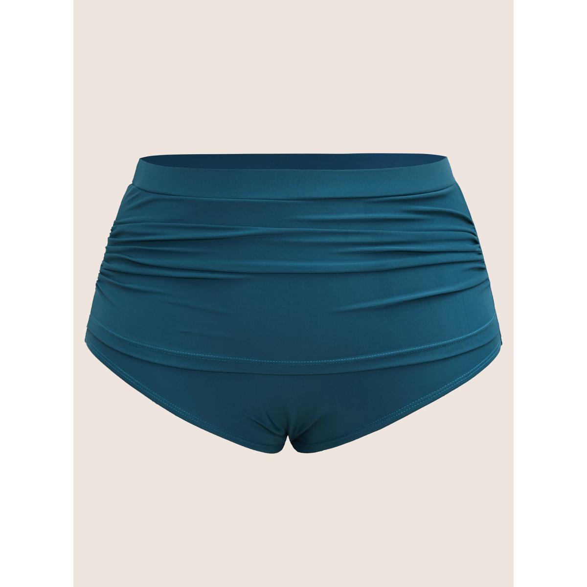 Plus Size Solid Ruched High Rise Swim Bottom Women's Swimwear Cyan Beach Non High stretch Skinny High Rise Curve Swim Bottoms BloomChic 10/M Product Image