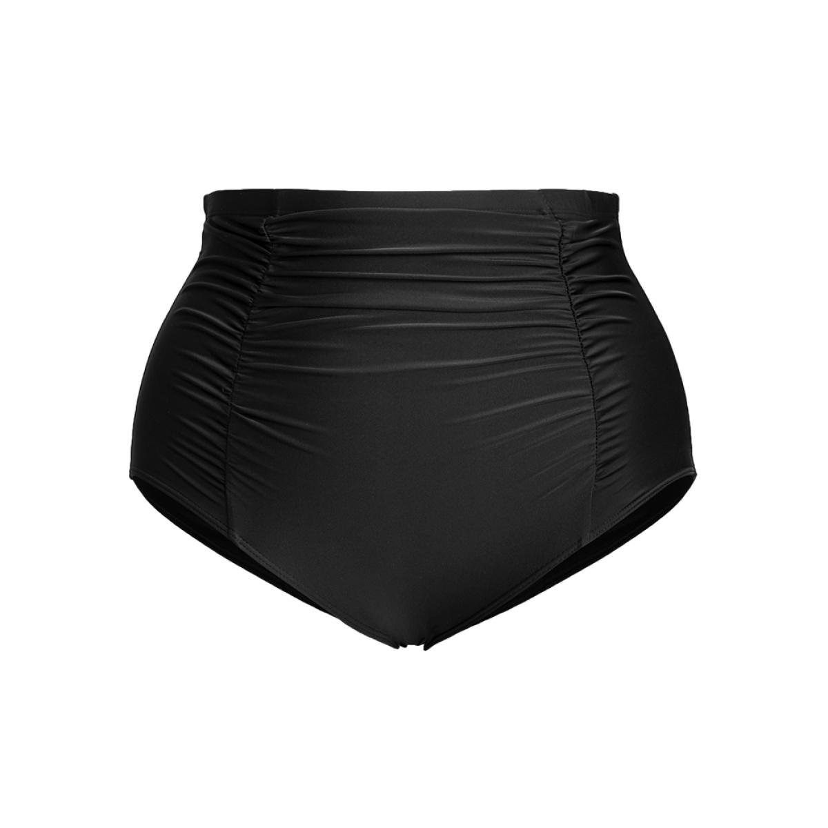 Plus Size Solid Ruched Detail Swim Bottom Women's Swimwear Black Beach Gathered High stretch Skinny High Rise Curve Swim Bottoms BloomChic 14-16/1X Product Image