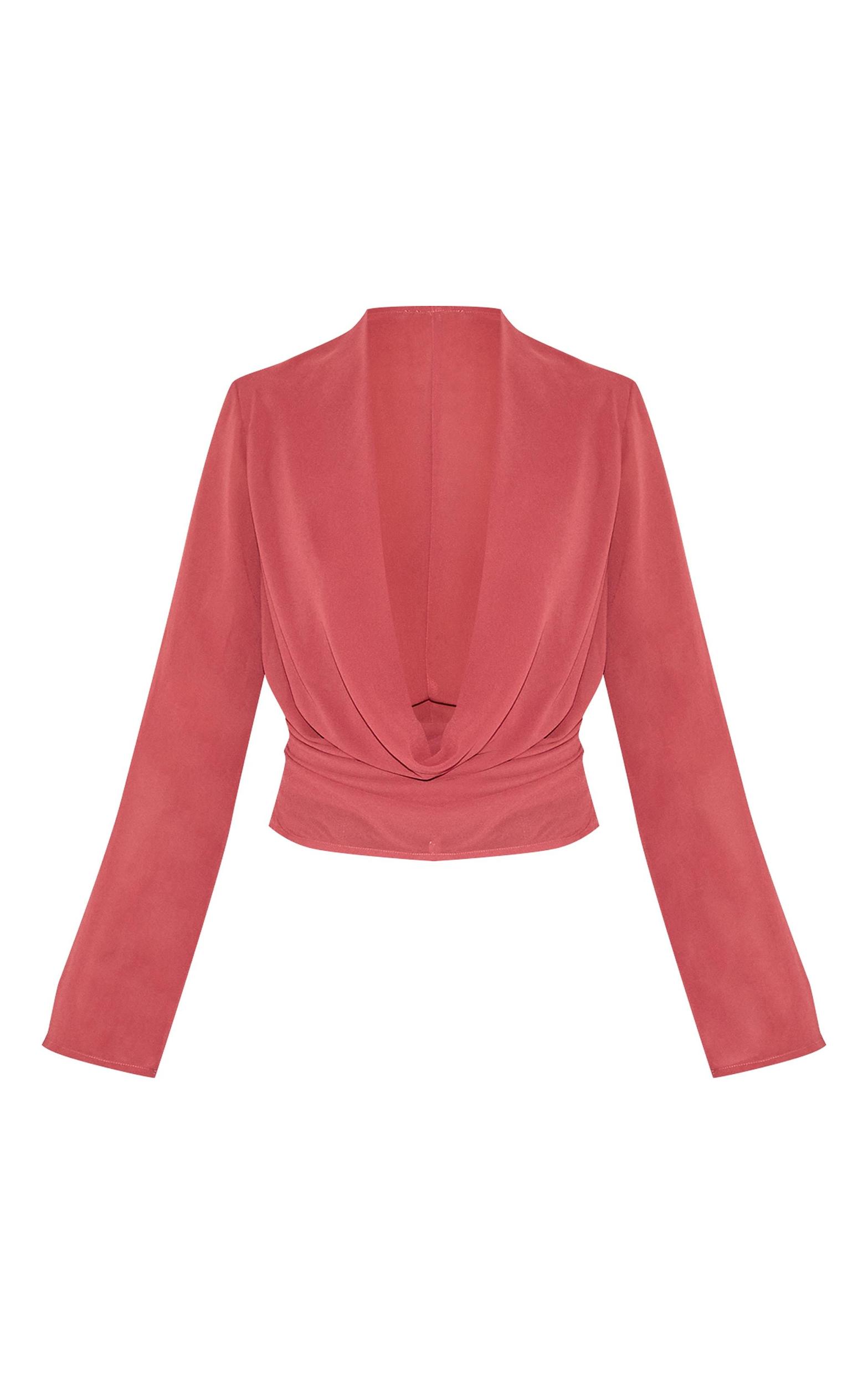 Blush Rose Chiffon Long Sleeve Sheer Cowl Blouse Product Image