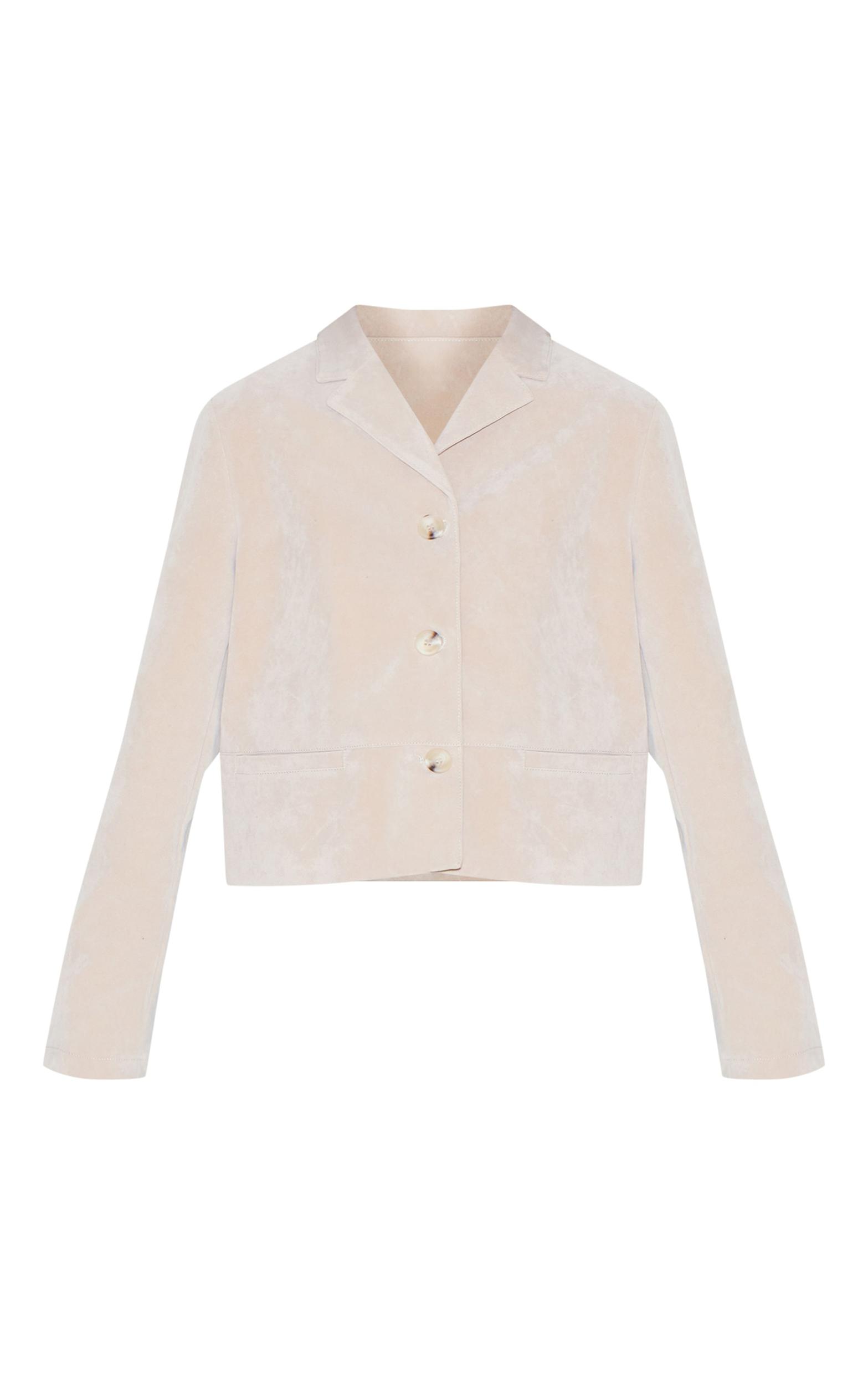 Stone Faux Suede Cropped Blazer Product Image