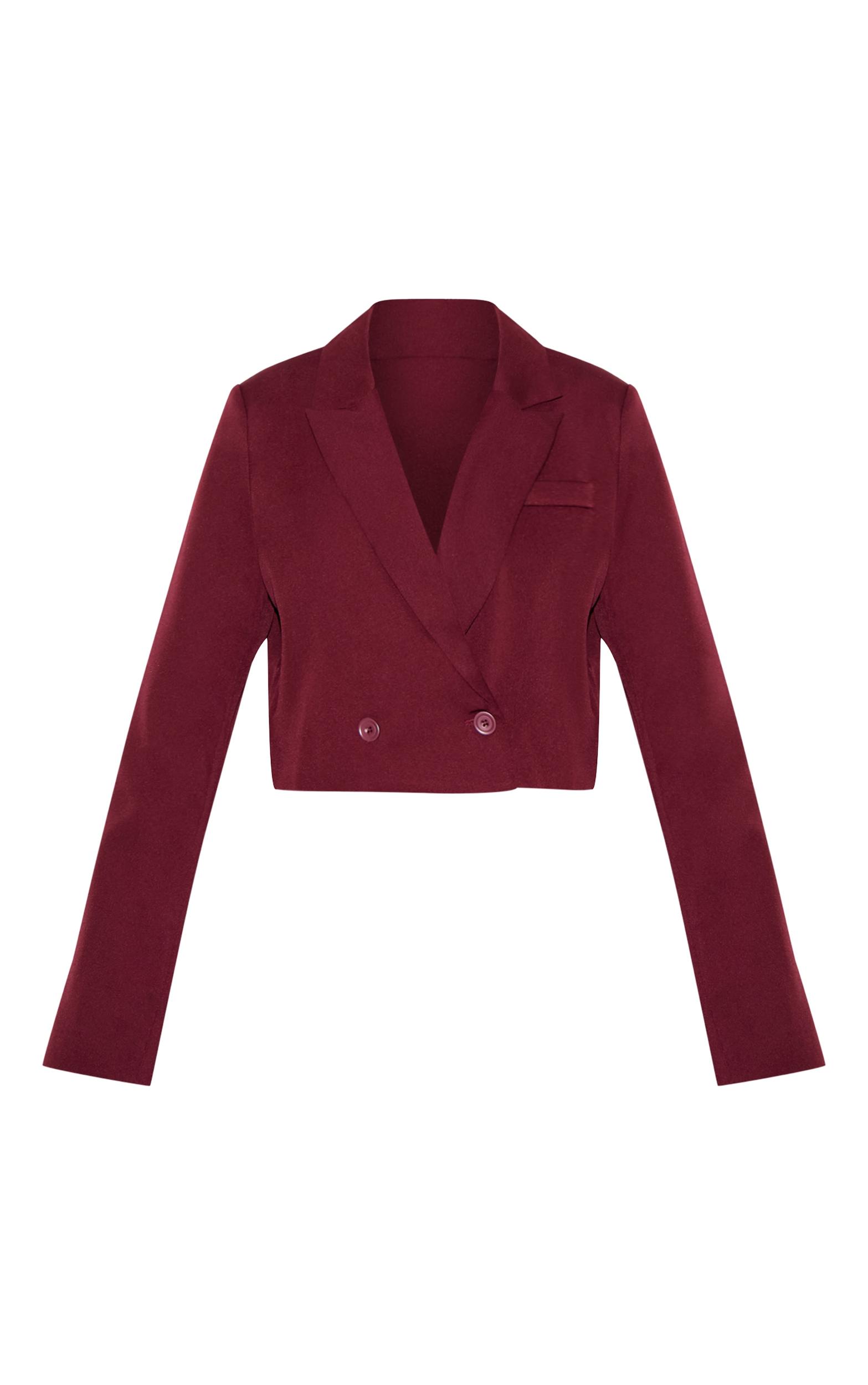 Burgundy Woven Cropped Shoulder Padded Blazer Product Image