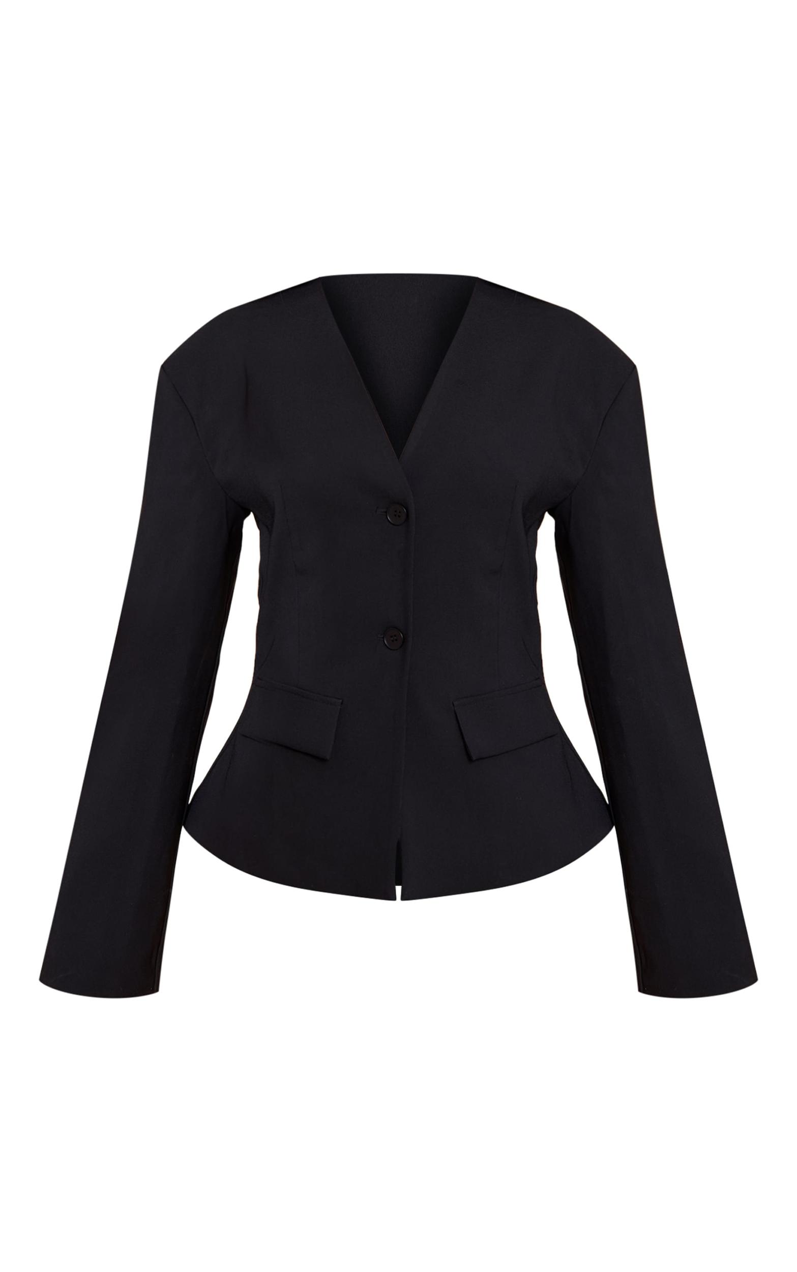 Petite Black Cinched Waist Drop Shoulder Blazer Product Image