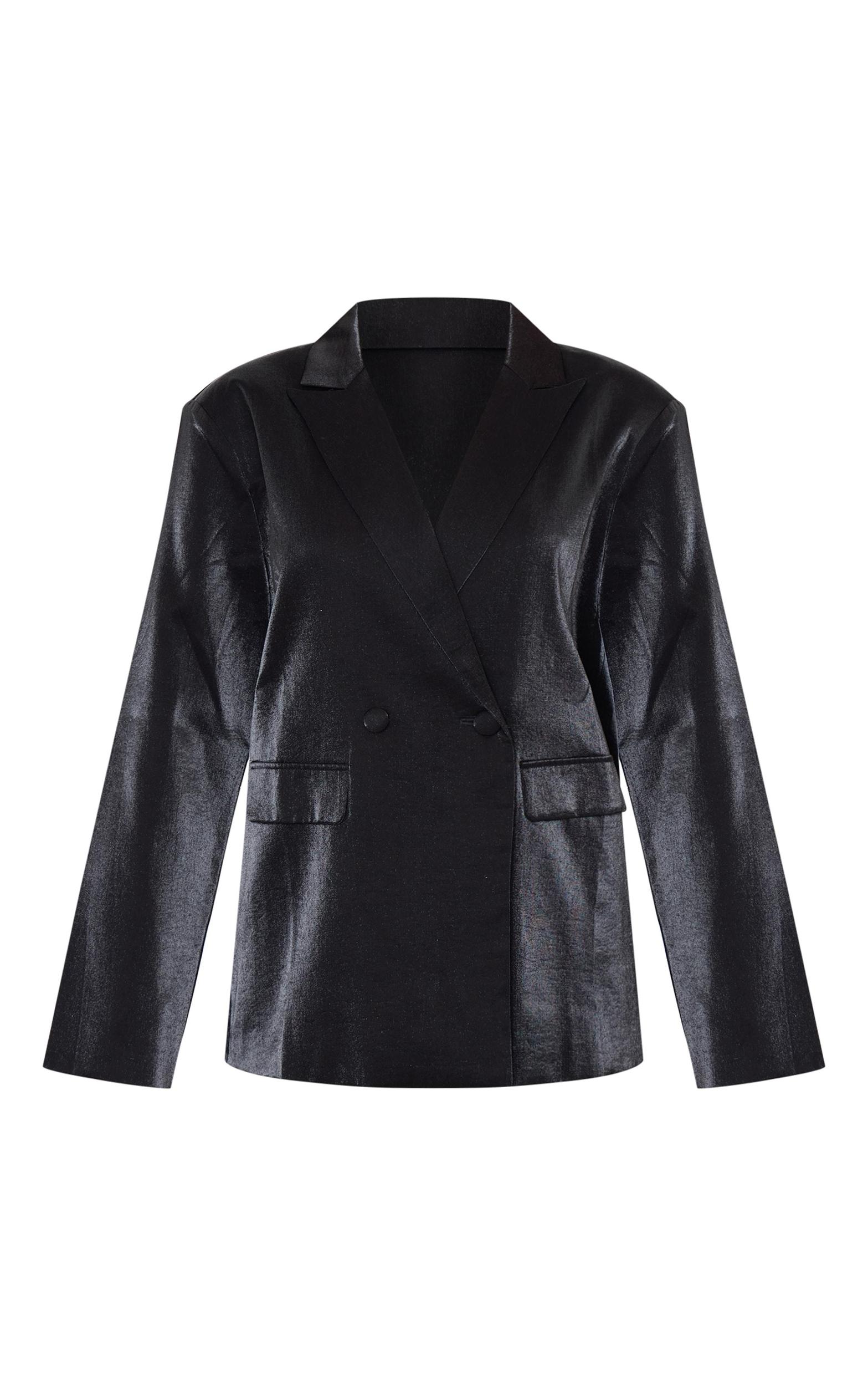 Black Satin Look Oversized Boxy Blazer Product Image