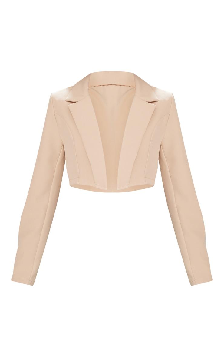 Stone Basic Woven Seam Detail Cropped Blazer Product Image