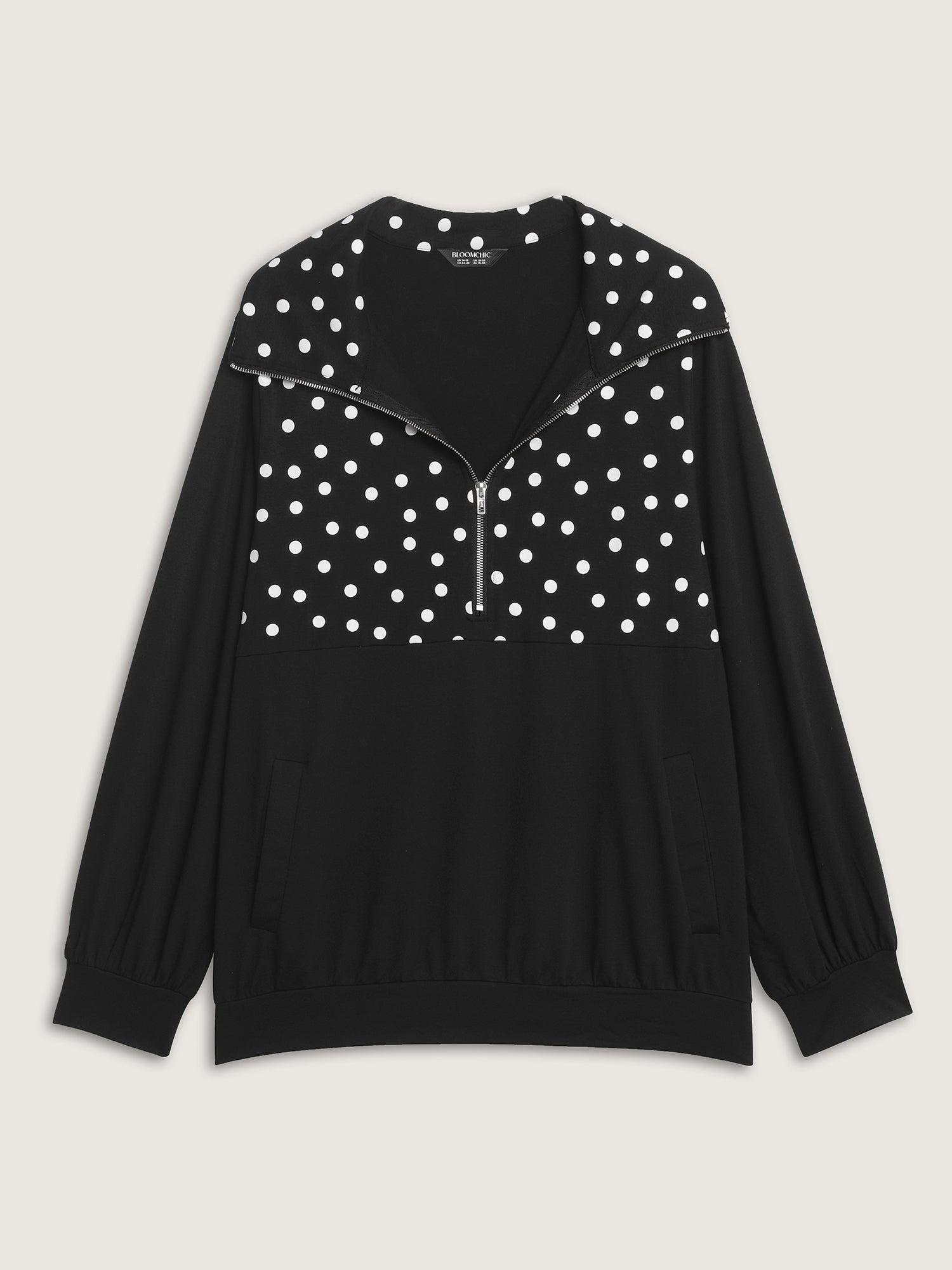 Stretchy Polka Dots Half-Zipper Sweatshirt Female Product Image