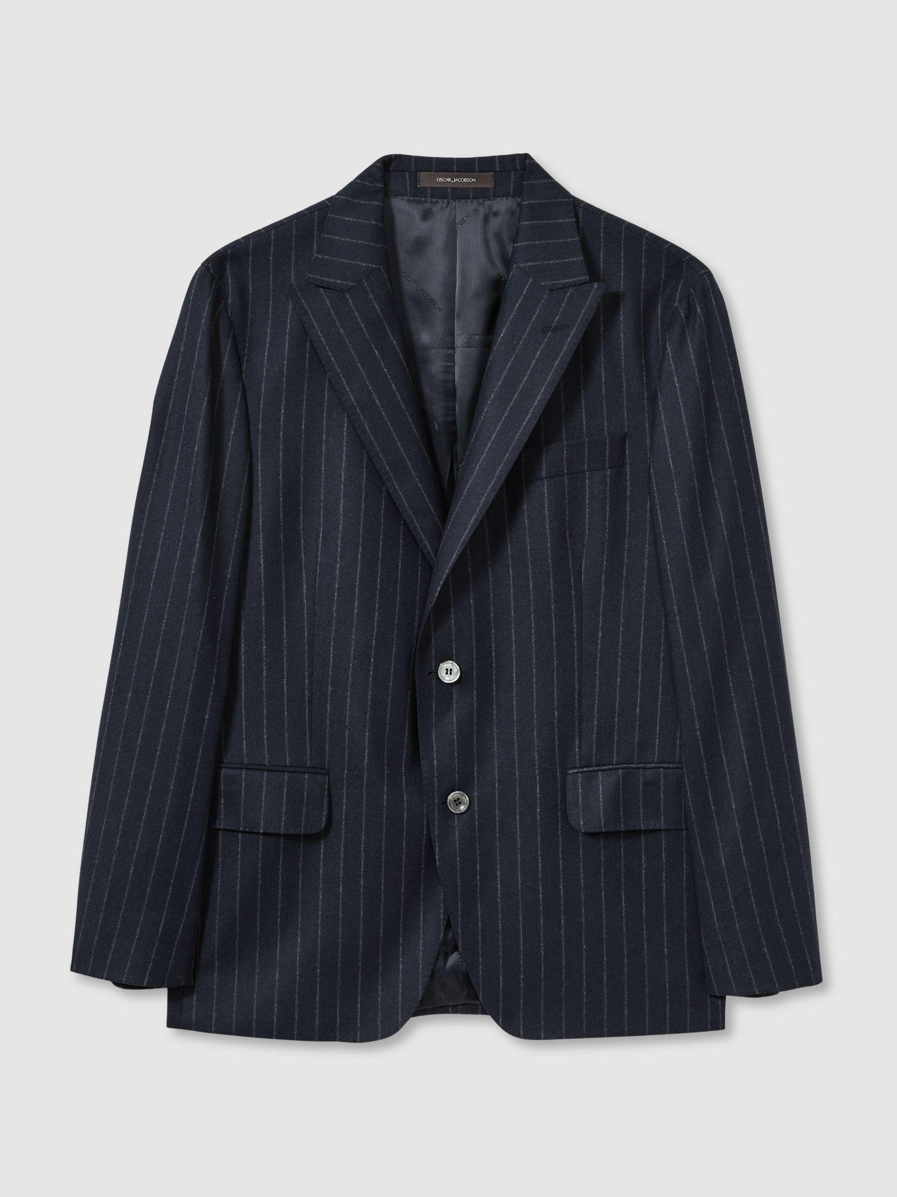 Oscar Jacobson Wool Single-Breasted Pinstripe Blazer in Navy Product Image