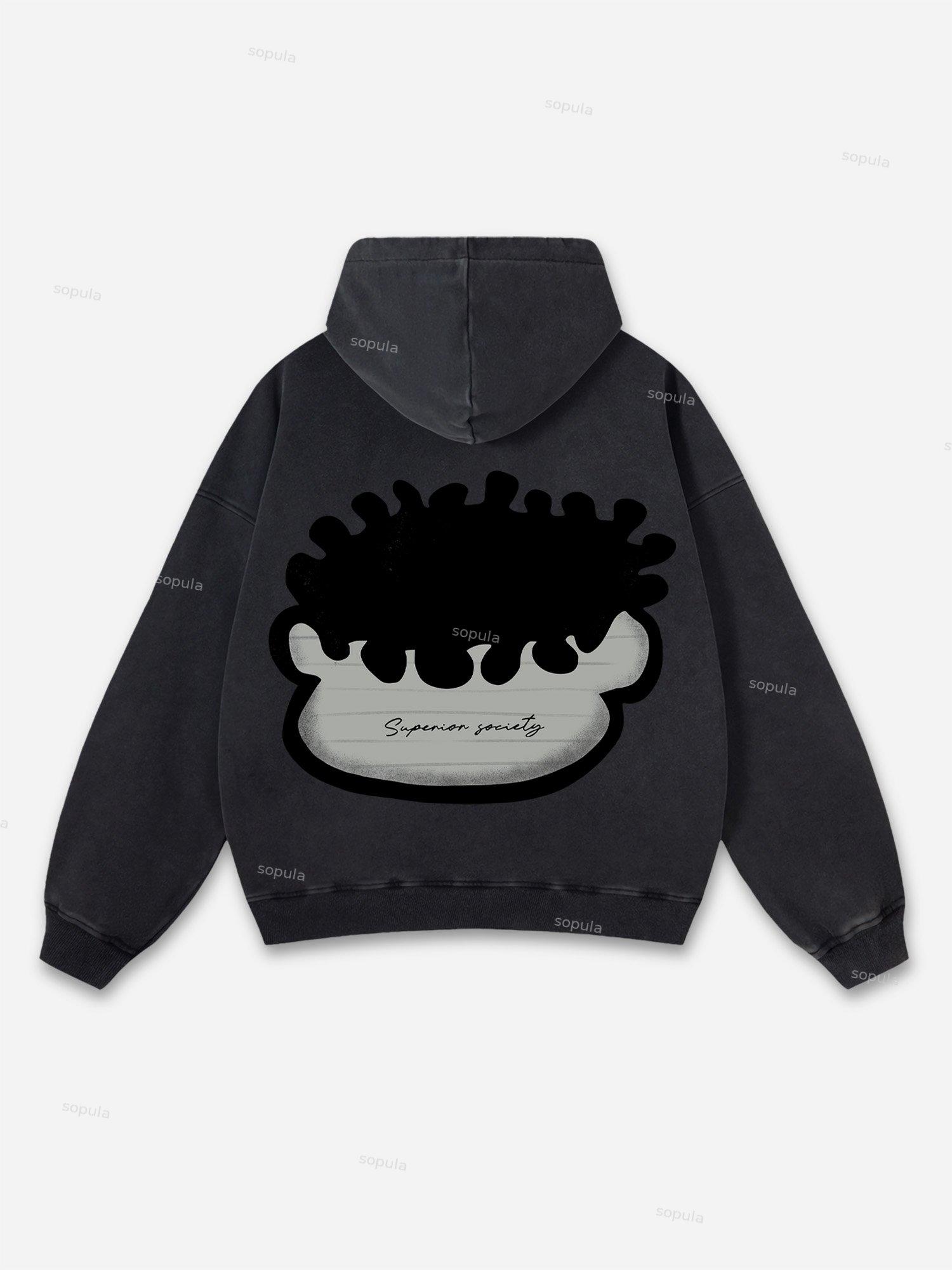 Sopula Vintage Big Face Graphic Print Washed Hoodie Product Image