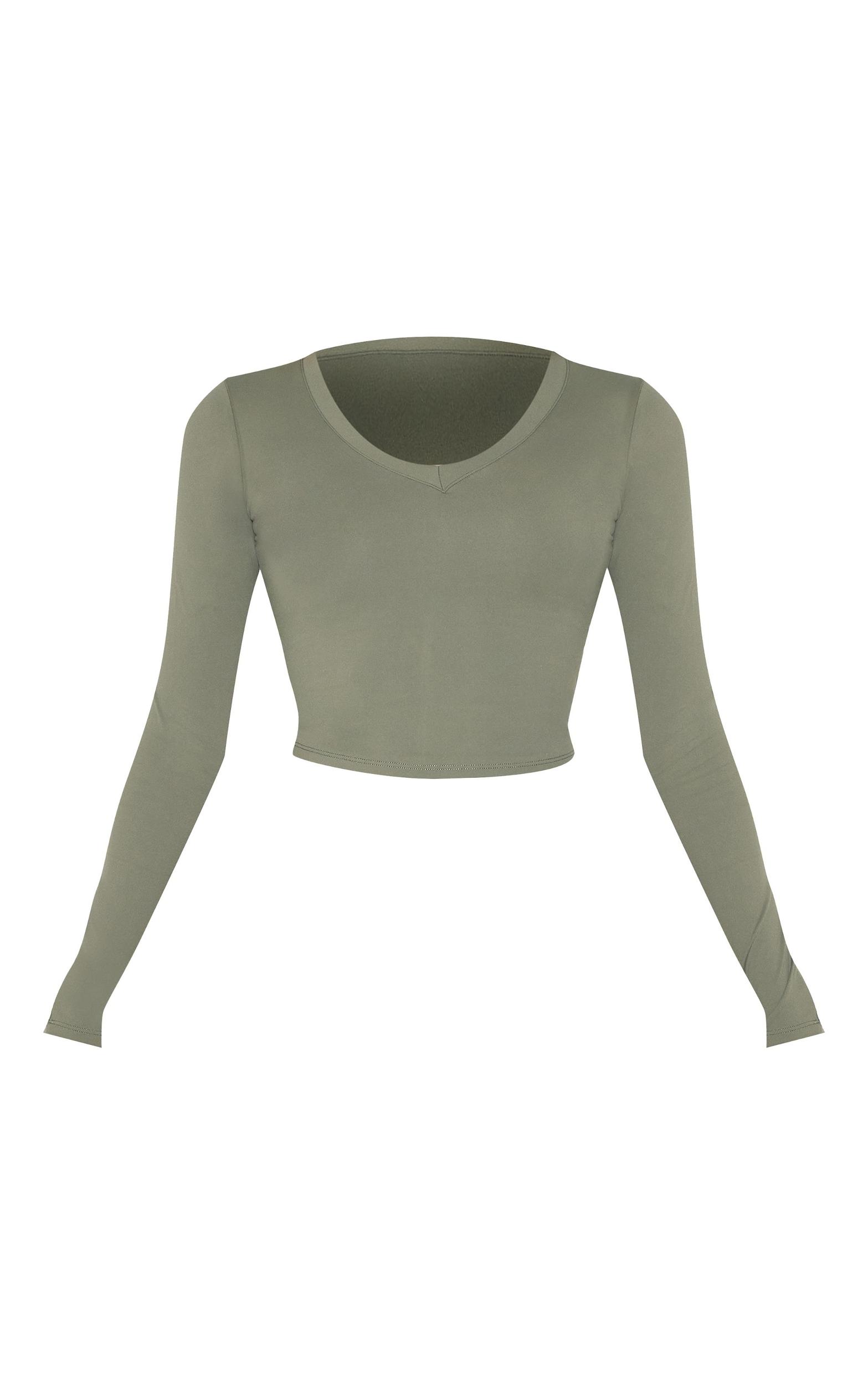 Olive Sculpt V Neck Long Sleeve Top Product Image