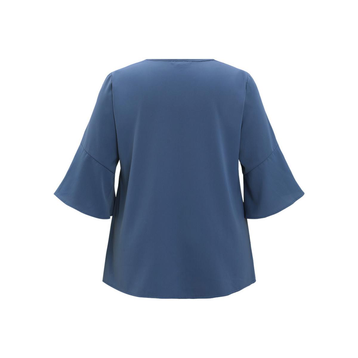 Plus Size Stone Floral Applique Bell Sleeve Blouse Women Elegant Elbow-length sleeve V-neck Dailywear Blouses BloomChic 26/4X Product Image