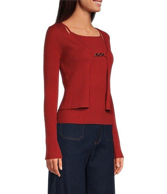 En Saison Colby Knit Tank and Caridgan Two-Piece Square Neck Long Sleeve Sweater Product Image