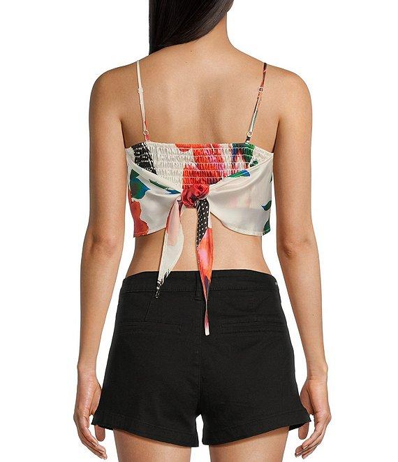 Honey & Sparkle Woven Large Floral Printed Satin Spaghetti Strap Hanky Hem Top Product Image