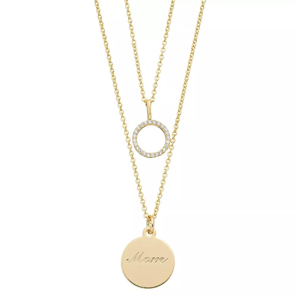 City Luxe "Mom" Disk & Cubic Zirconia Circle Necklace Set, Women's, Gold Tone Clear Product Image
