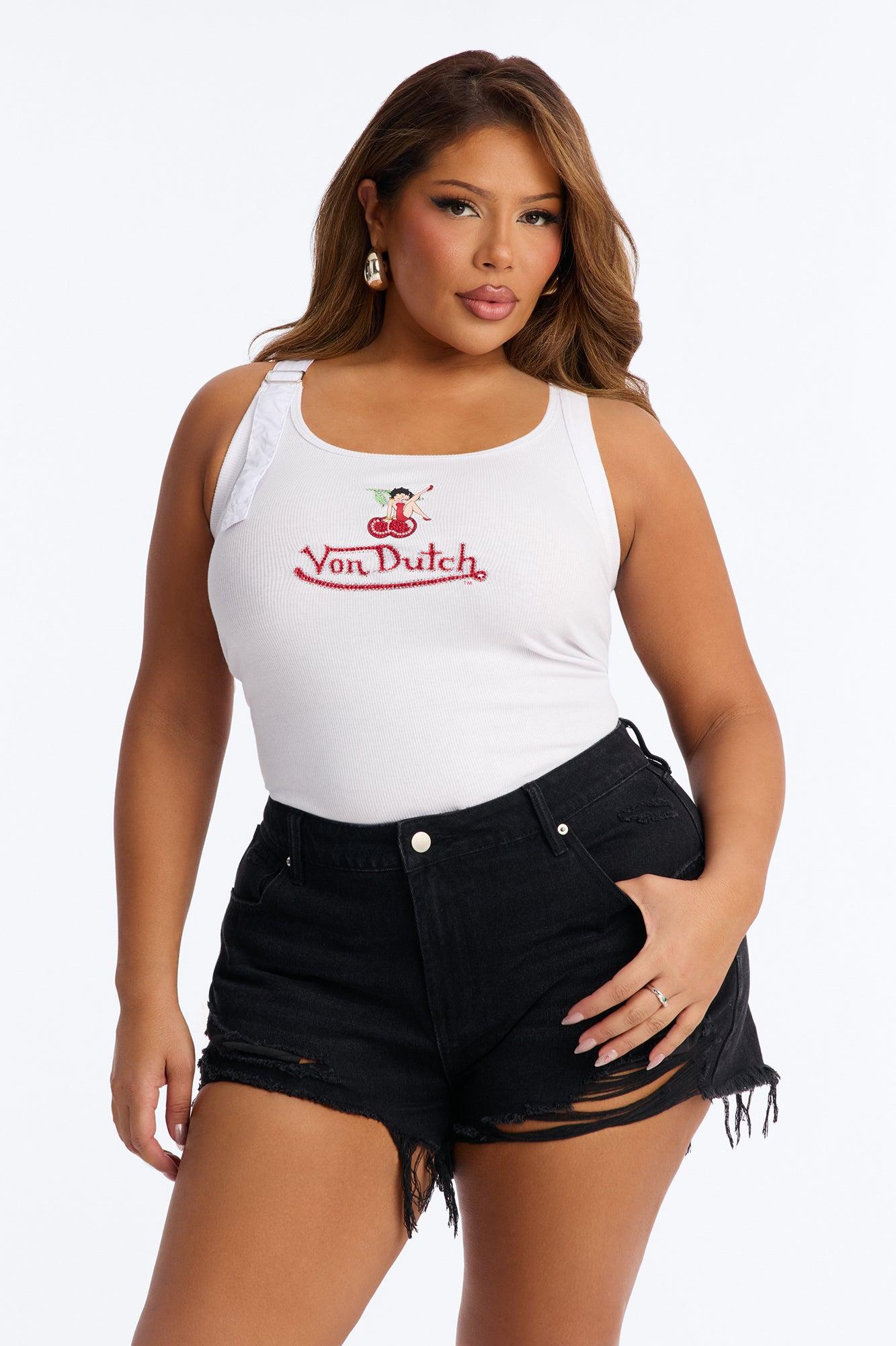 Von Dutch x Betty Boop Cherry Lips Ribbed Tank Top - White Female Product Image