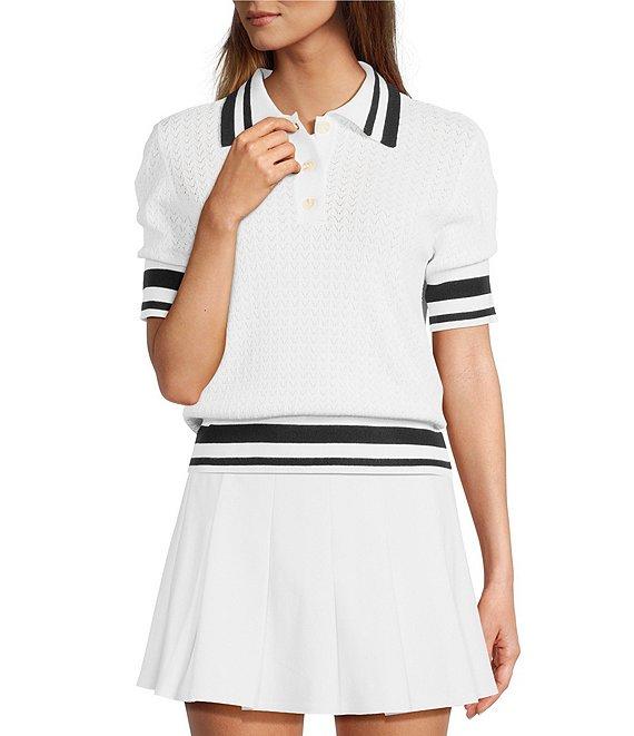 Antonio Melani Active Pointelle Short Sleeve Polo Shirt Product Image