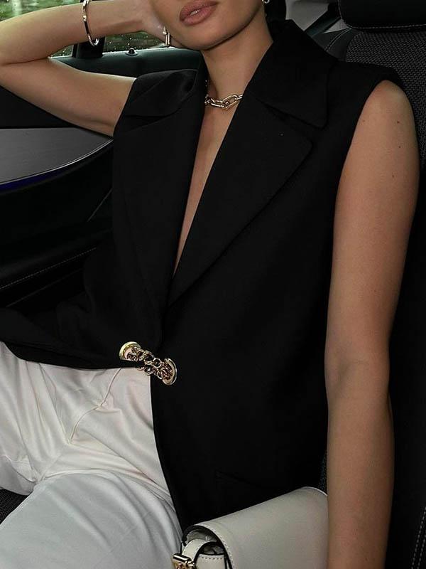 Loose Sleeveless Split-Joint Deep V-Neck Vest Outerwear Product Image