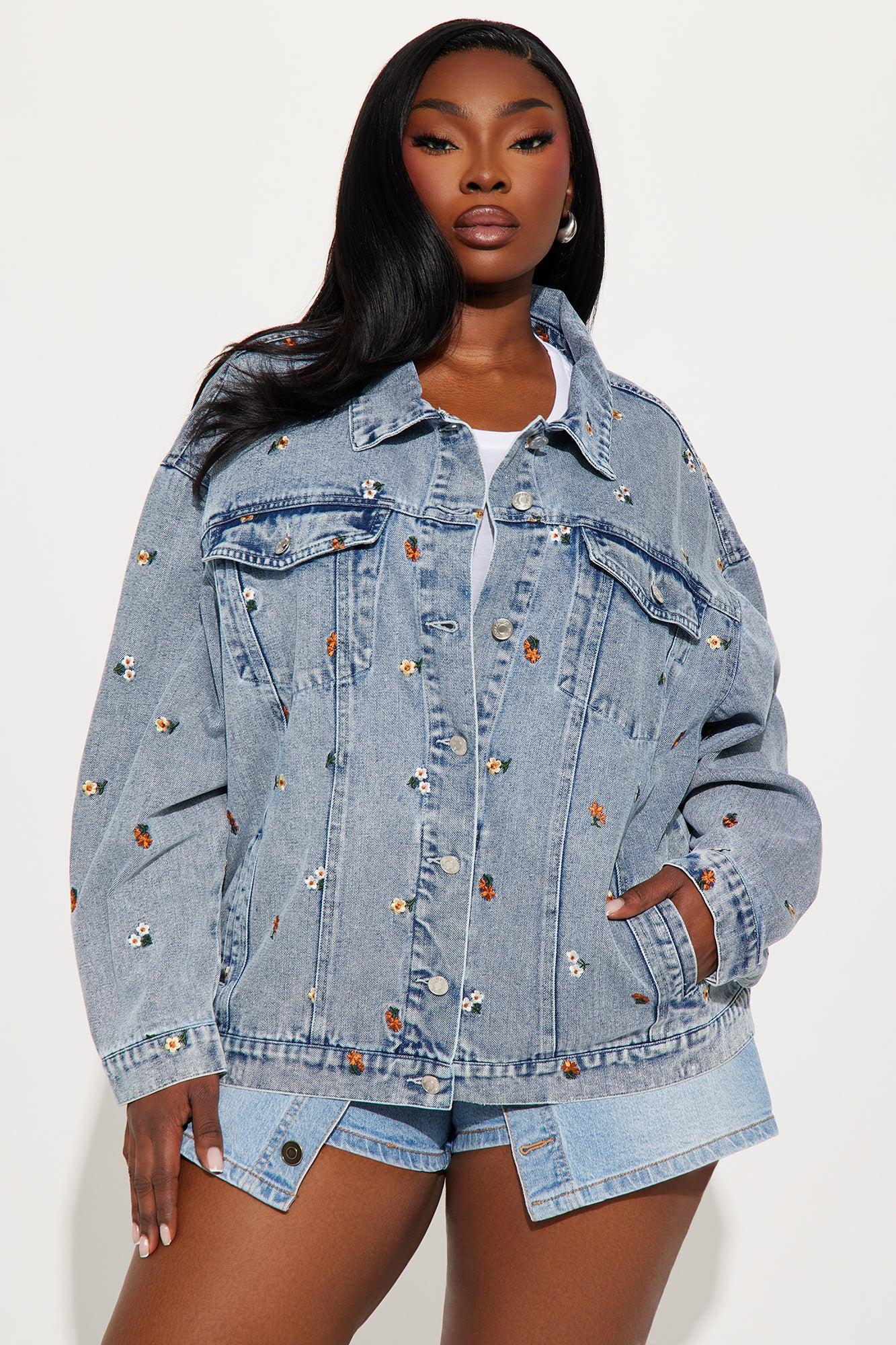 Olivia Floral Denim Jacket - Medium Wash Product Image