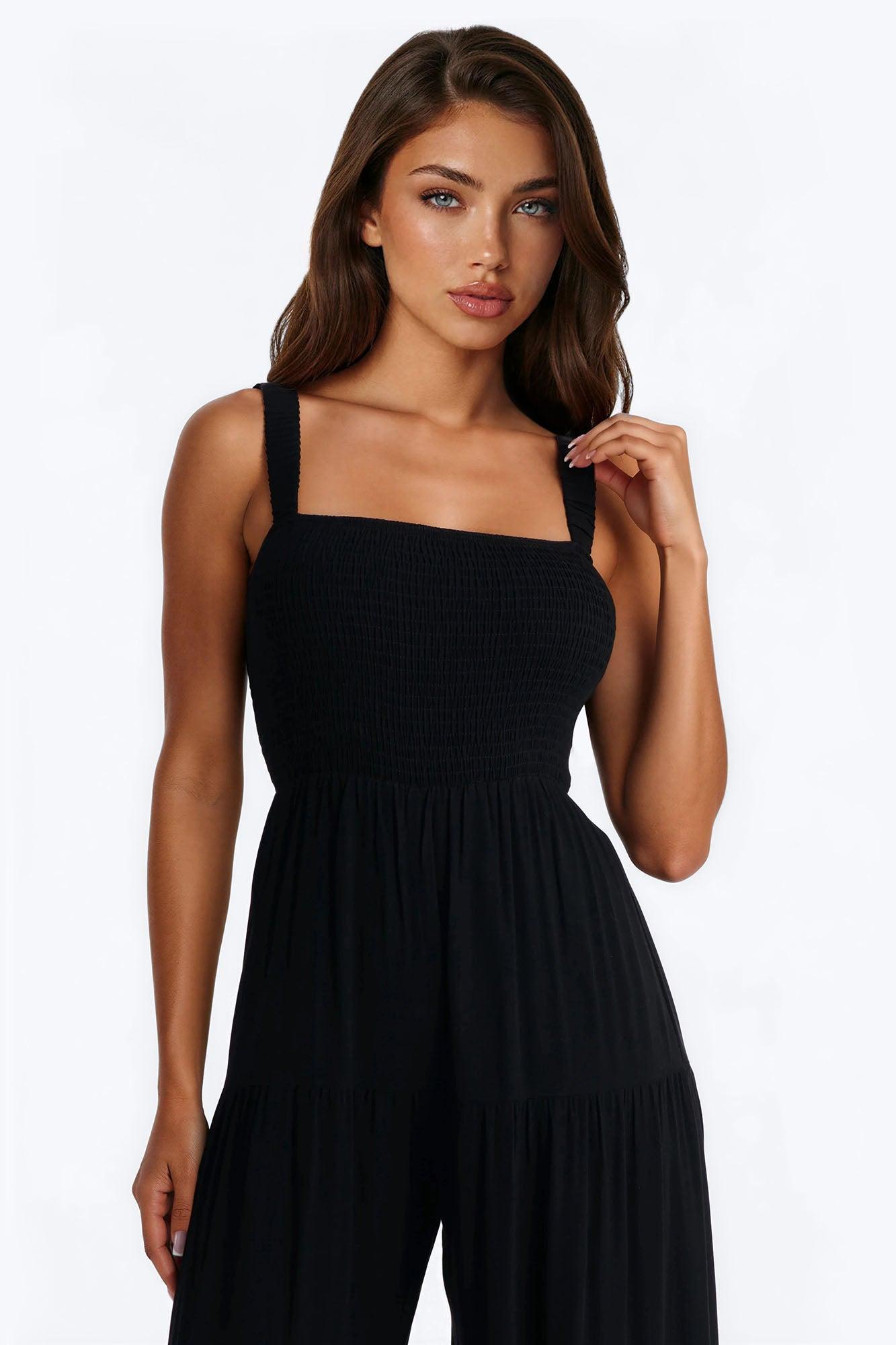 Risa Tiered Wide Leg Jumpsuit - Black Female Product Image