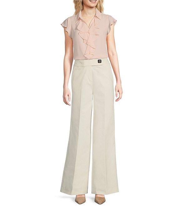 Calvin Klein Futter Sleeve Point Collar Ruffle Button Front Blouse Product Image