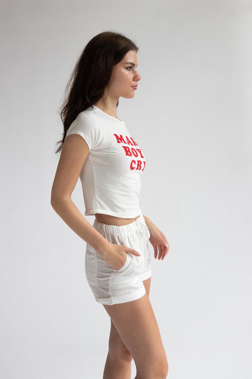 Cuffed Hem Drawstring Tencel Shorts Product Image