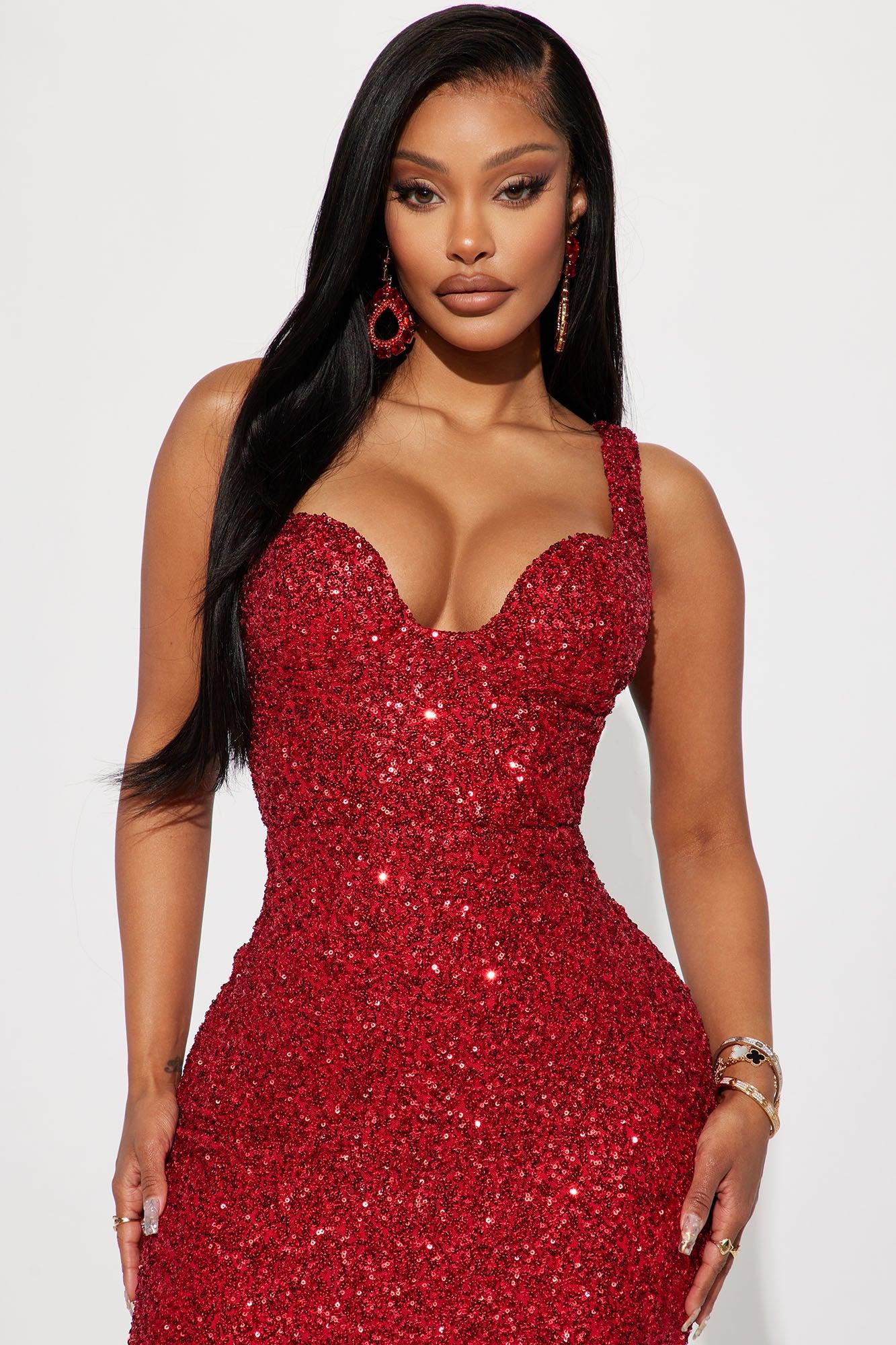 Alora Sequin Maxi Dress - Red Product Image