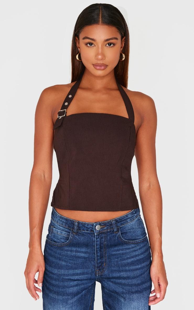Chocolate Bengaline Backless Top Product Image