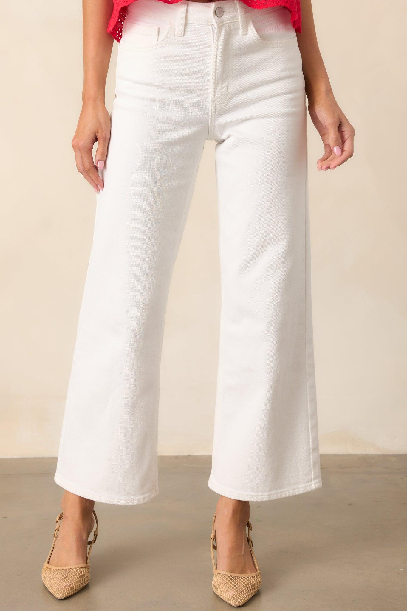 Into The Clouds White Cropped Wide Leg Jeans Product Image