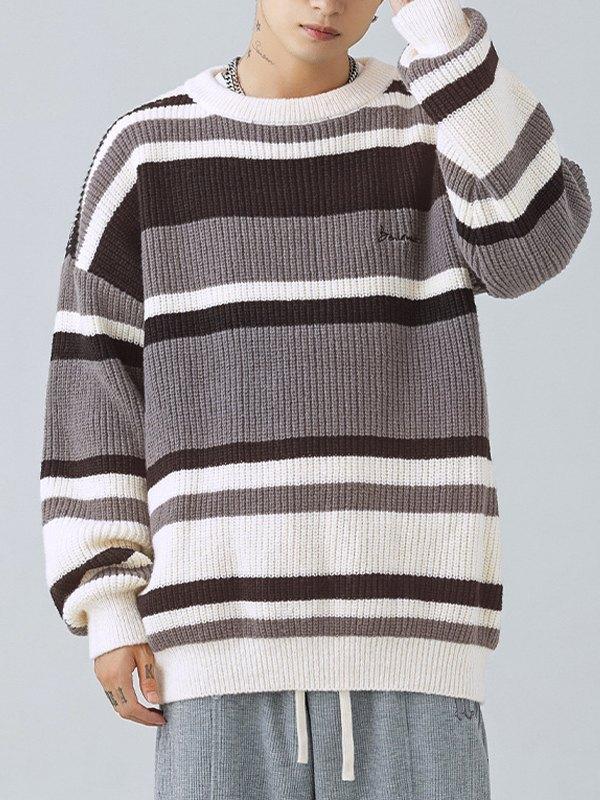 Men's Contrast Striped Vintage Pullover Sweater Product Image