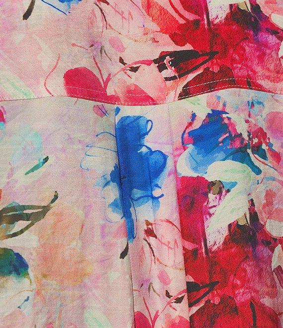 Calessa Petite Size Textured Crinkle Antique Abstract Print Point Collar Long Sleeve Button Front Blouse Product Image