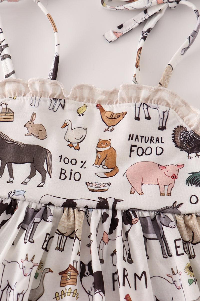 Beige farm strap dress Product Image