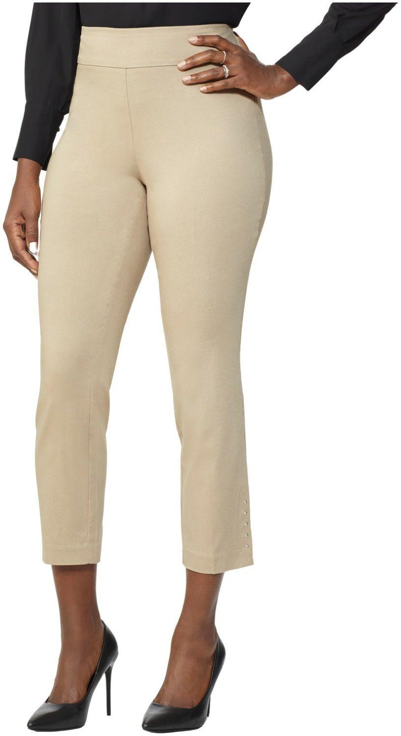 Roz & Ali™ Solid Millennium Tummy Panel Pull On Ankle Pants With Rivet Trim Bottom - Misses Product Image