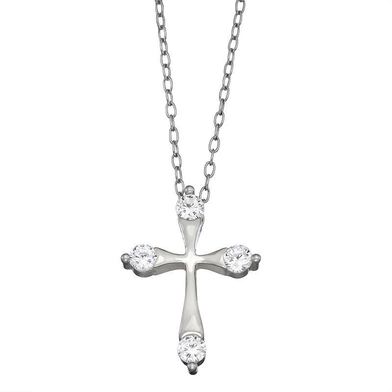 Contessa Di Capri Sterling Silver Cubic Zirconia Cross Pendant, Womens Silver Tone Product Image