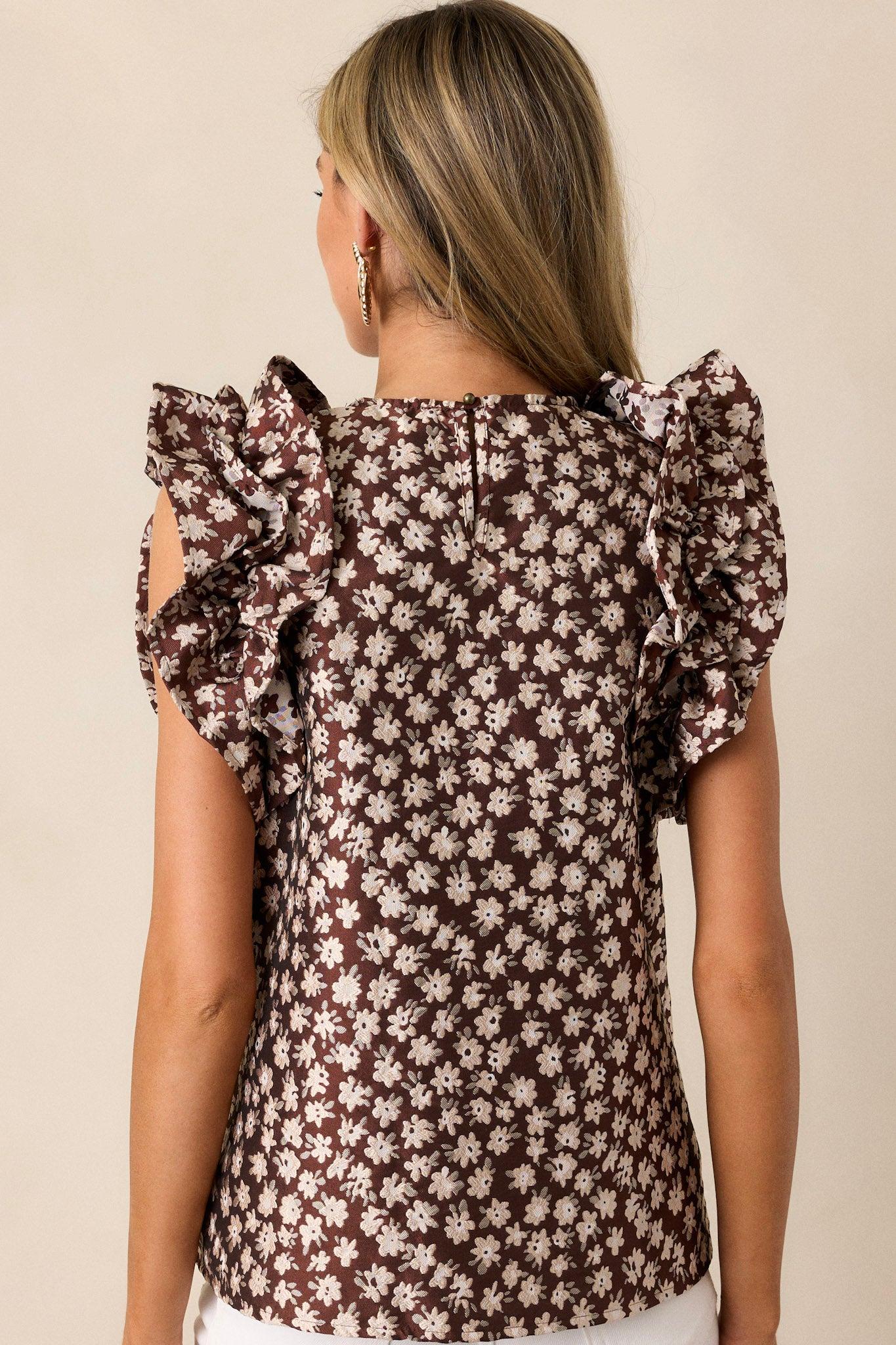 Mystic Twilight Brown Floral Jacquard Sleeveless Top Product Image