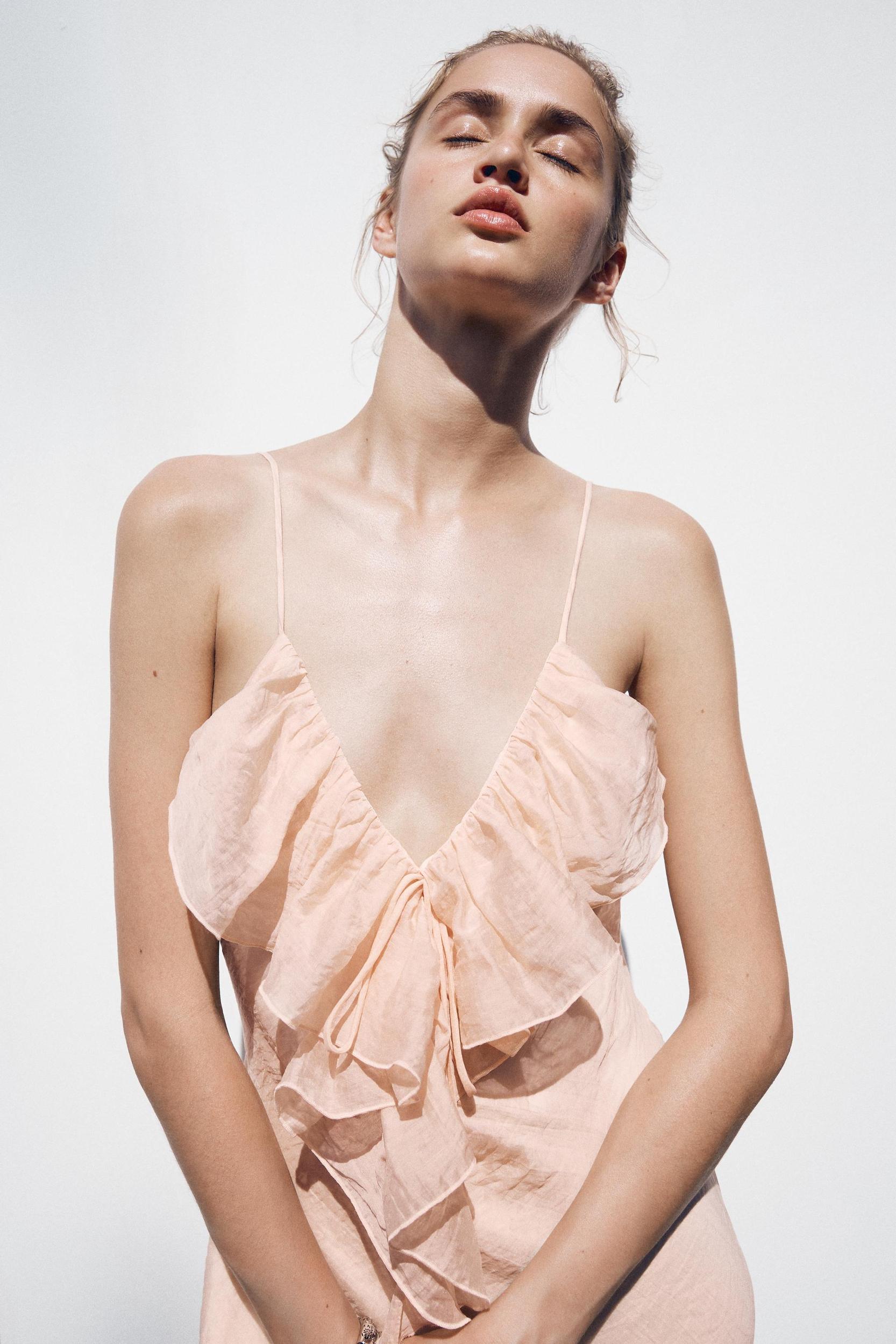 RUFFLED MIDI SLIP DRESS Product Image