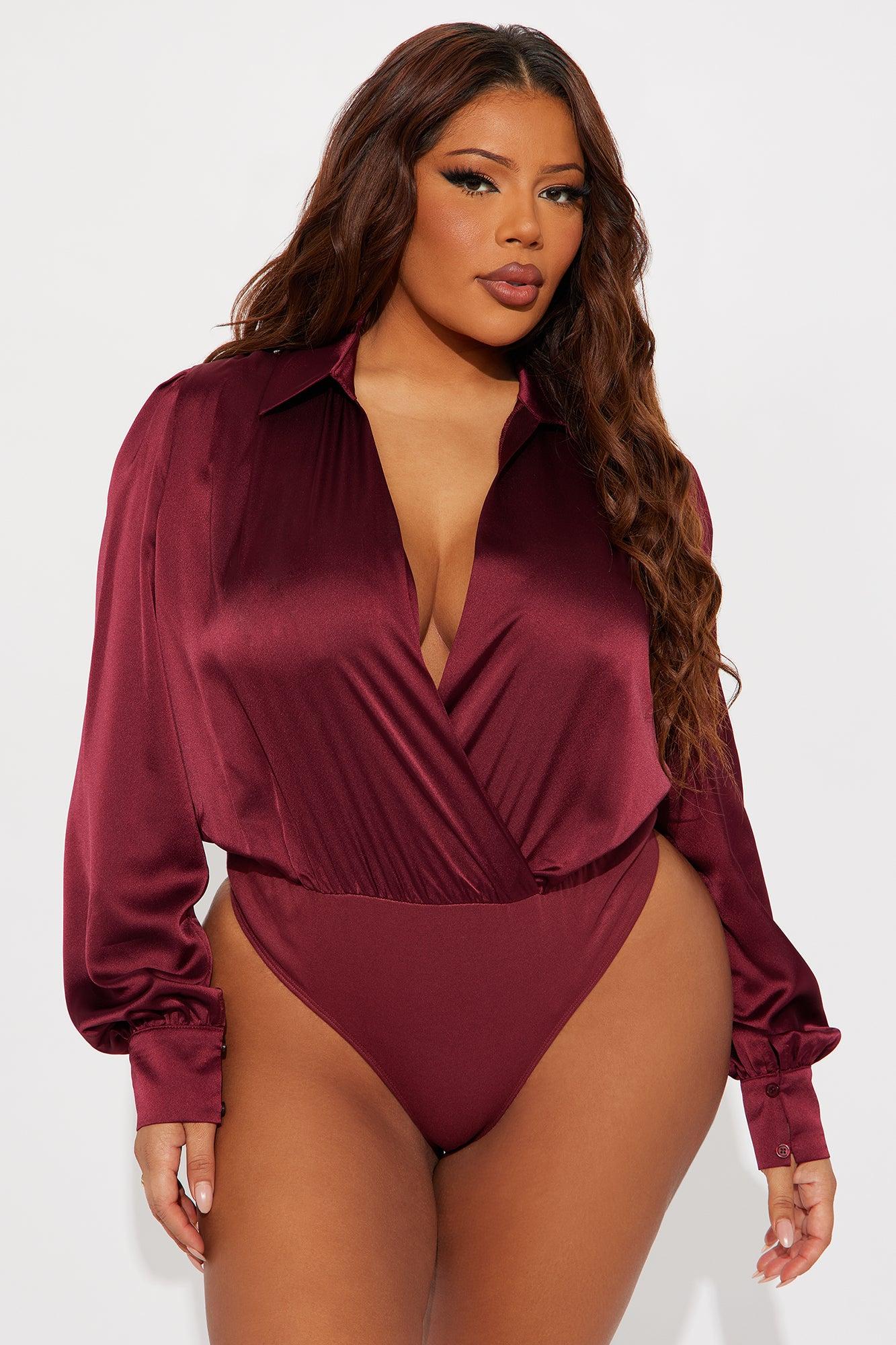 Playing Wicked Games Satin Bodysuit - Burgundy Female Product Image