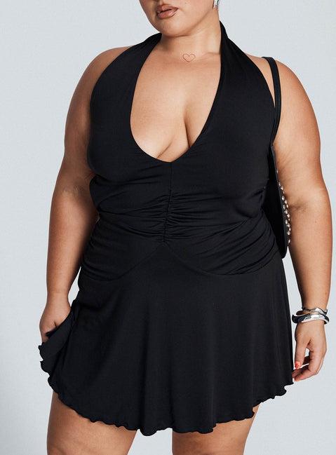 Maeva Halter Mini Dress Black Curve Product Image