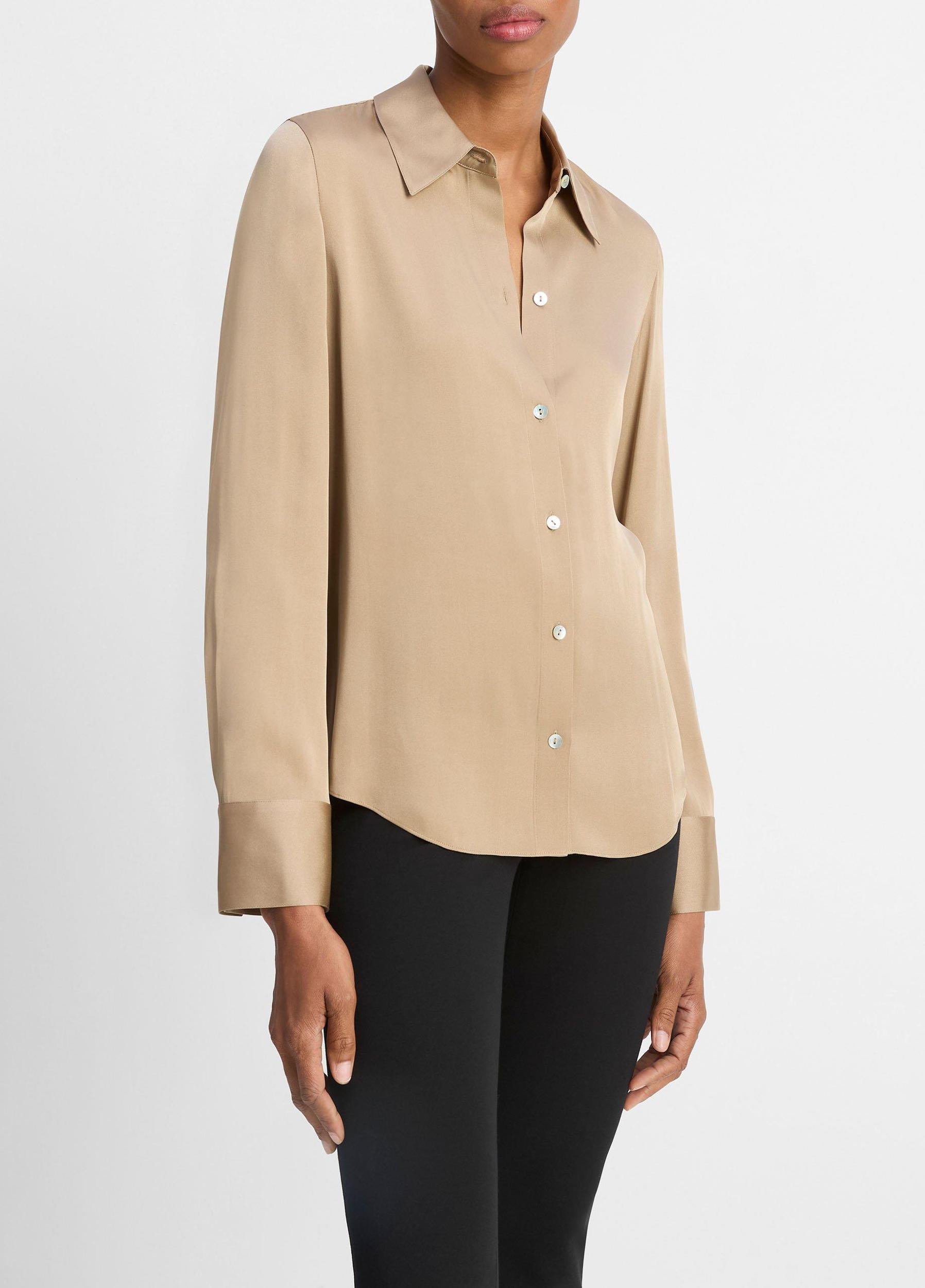 Silk-Blend Slim Button-Front Blouse Product Image